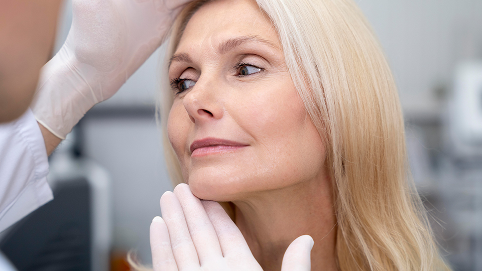 Mujer recibiendo una consulta estética facial